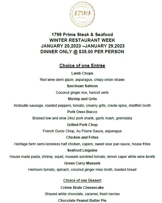 2023restaurantweekmenu 1799 Prime Steak & Seafood